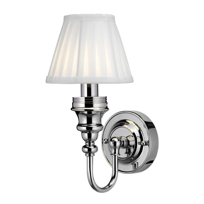 Burlington Ornate Chrome Light with Fine Pleated White Shade - Light On